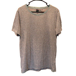 BDG Urban Outfitters Men's Grey and Red Striped Slim Fit Crew Neck T-Shirt